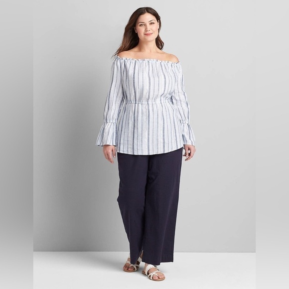 Lane Bryant New Plus Size 18 Linen Cotton Blend Striped Off The Shoulder Top - Picture 2 of 16